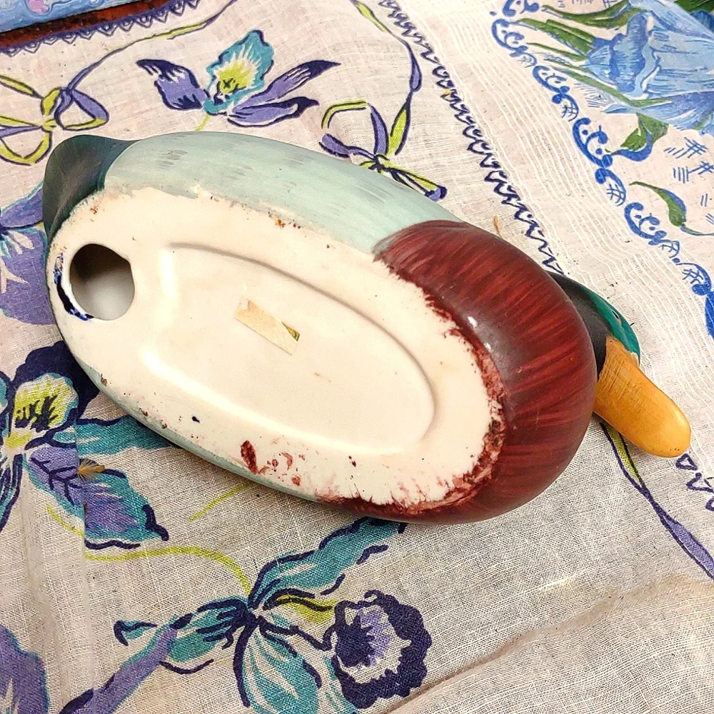 Porcelain Hand Painted Figural Mallard Duck Pencil Holder Vintage